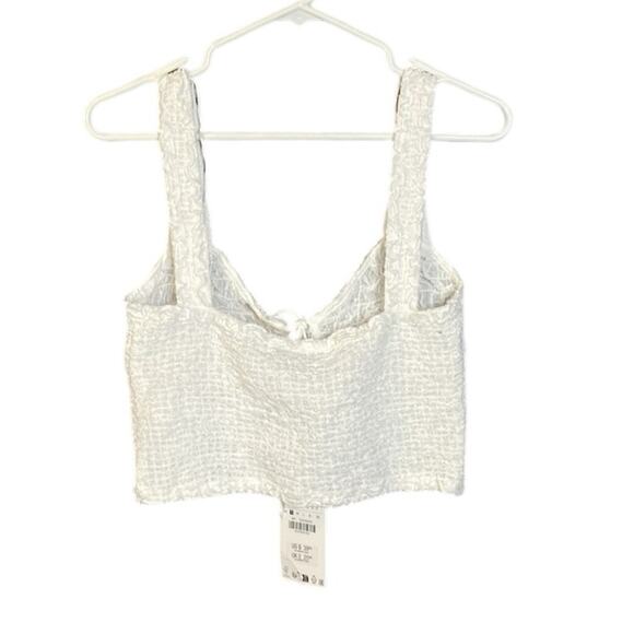 NWT Zara Off-white Smocked Tie Front Crop Tank Top Women's Medium - Picture 2 of 8